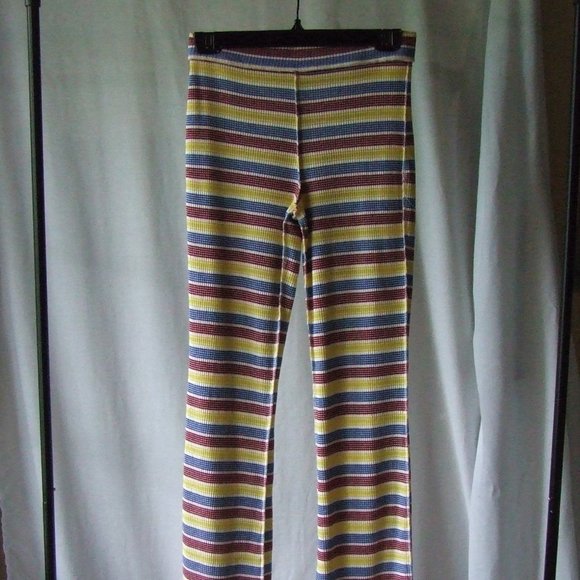 Zara flared pants knit loungewear red yellow blue ribbed striped cozy pants - Picture 4 of 11